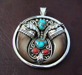 Traditional Native American Bear Claw Pendant with Turquoise
