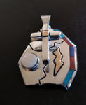 NATIVE AMERICAN STERLING SILVER OVERLAY CROSS PENDANT WITH INLAY AND 14K