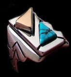 Contemporary sterling silver men's ring inlaid with turquoise and 14k Gold