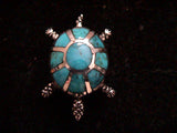 Native American Sterling Silver Turtle Ring Inlaid with Turquoise and Reticulation