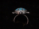 Native American Sterling Silver Turtle Ring Inlaid with Turquoise and Reticulation