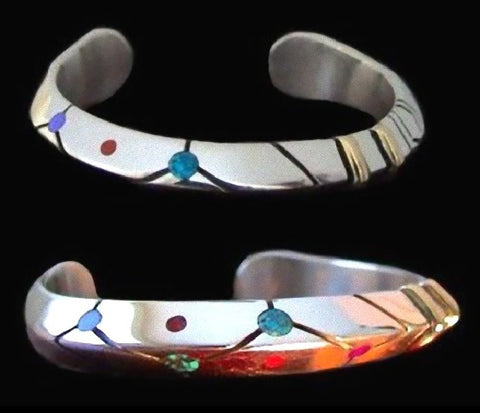 Sterling Silver with Multi-Inlay w/14k Triangle Bracelet