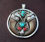 Traditional Native American Bear Claw Pendant with Turquoise