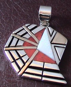 Navajo Custom Spider Web Pendant with Coral, Opal and 14k