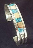Multi-Inlay Three Row Sterling Silver Bracelet