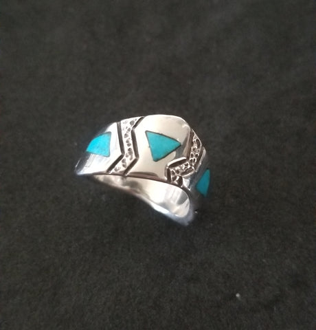 Navajo Inlay, Sterling Silver and 14K Gold Handmade Ring