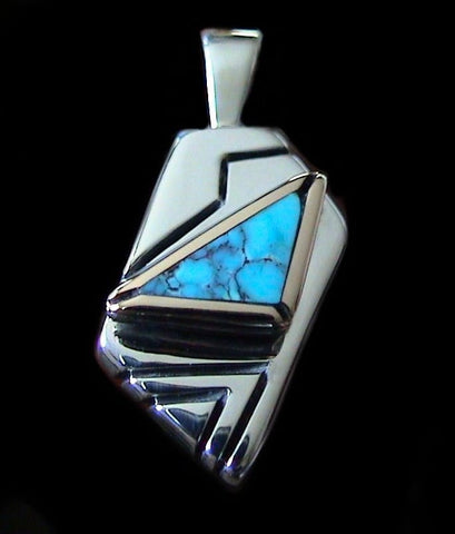Sterling Silver American Indian Turquoise Hand Crafted Pendant by Ron Henry