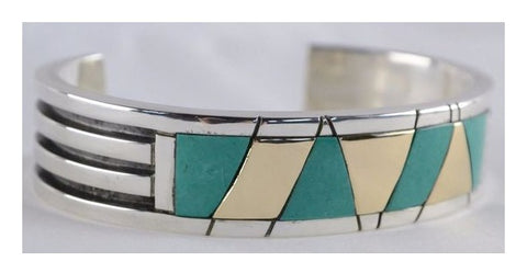 Sterling Silver Genuine Multi-Inlay Four Row Turquoise American Indian Cuff Bracelet