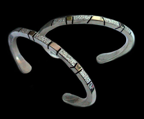 Navajo Authentic Sterling Silver and 14k Reticulated Bracelet