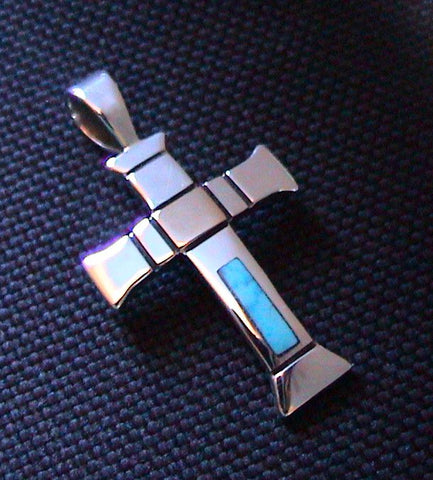 Sterling Silver, Turquoise and 14K Gold Cross