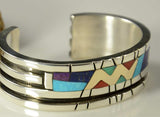 Sterling Silver "Chi-Nah-Bah Bracelet with Multi-Inlay and 14k Lightening Bolt