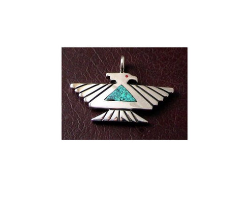 Sterling Silver Thunderbird Pendant with Turquoise Inlay