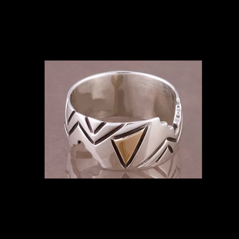 Unisex Sterling Silver and 14k Gold Handmade Ring